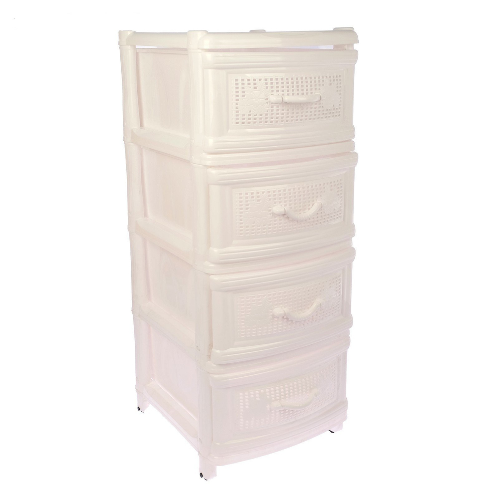 Комод 4-х СЕКЦИОННЫЙ (40*50cm) БЕЛЫЙ плетенный НА КОЛЕСАХ арт. 04054