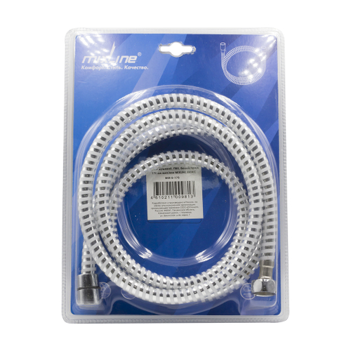 Шланг душевой 175 см имп/кон, ПВХ, белый/хром MIXLINE MIX-5-175 ЛЮКС (блистер)
