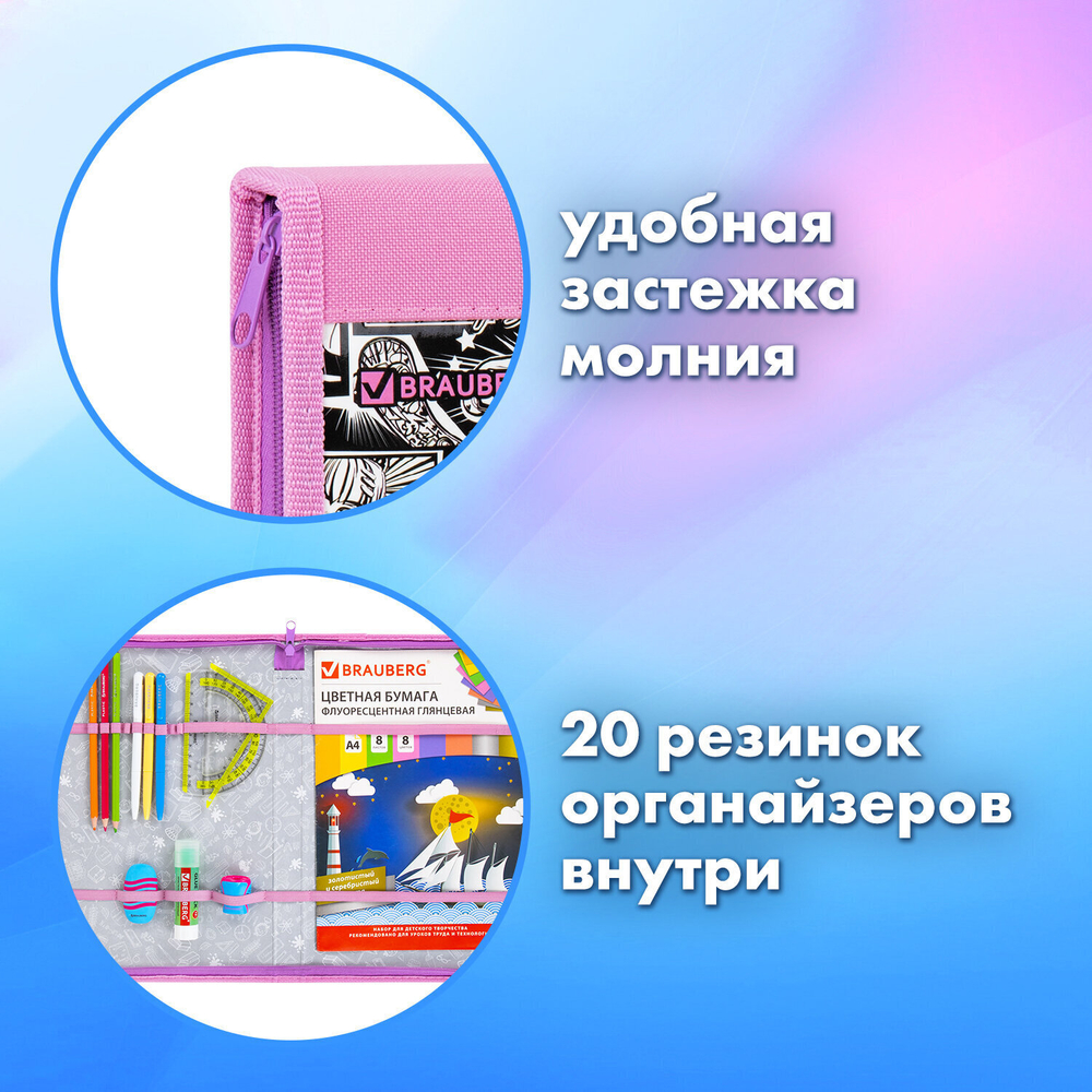 Папка на молнии BRAUBERG А4 с ручкой с органайзером 1 отделение "Anime movie" (2 штуки в упаковке)
