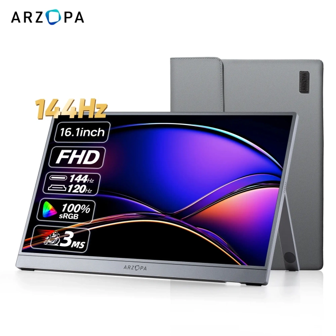 16.1" Портативный монитор ARZOPA Z1FC 144Hz FHD (1920х1080), серый с чехлом (Без БП)