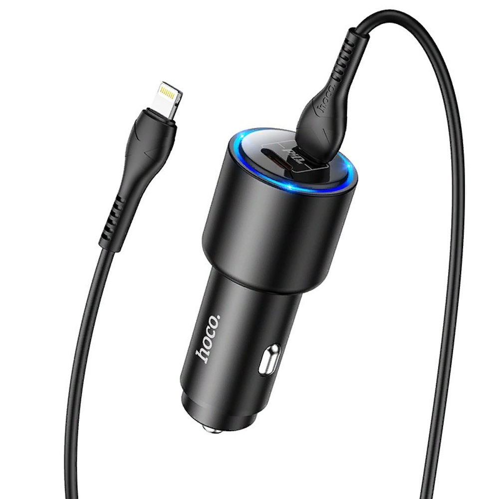 Разделитель автомобильный Hoco NZ3 Clear way 40W dual port PD car charger с кабелем Type-C to Lightning (2Type-C: 5V &amp; 2.4A 20W/ total output 40W) Черный