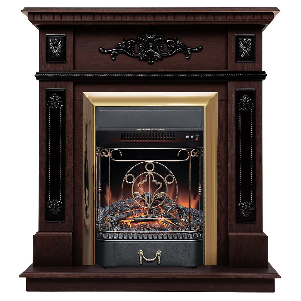 Электрокамин RealFlame Lilian DN орех с очагом Majestic Lux Brass