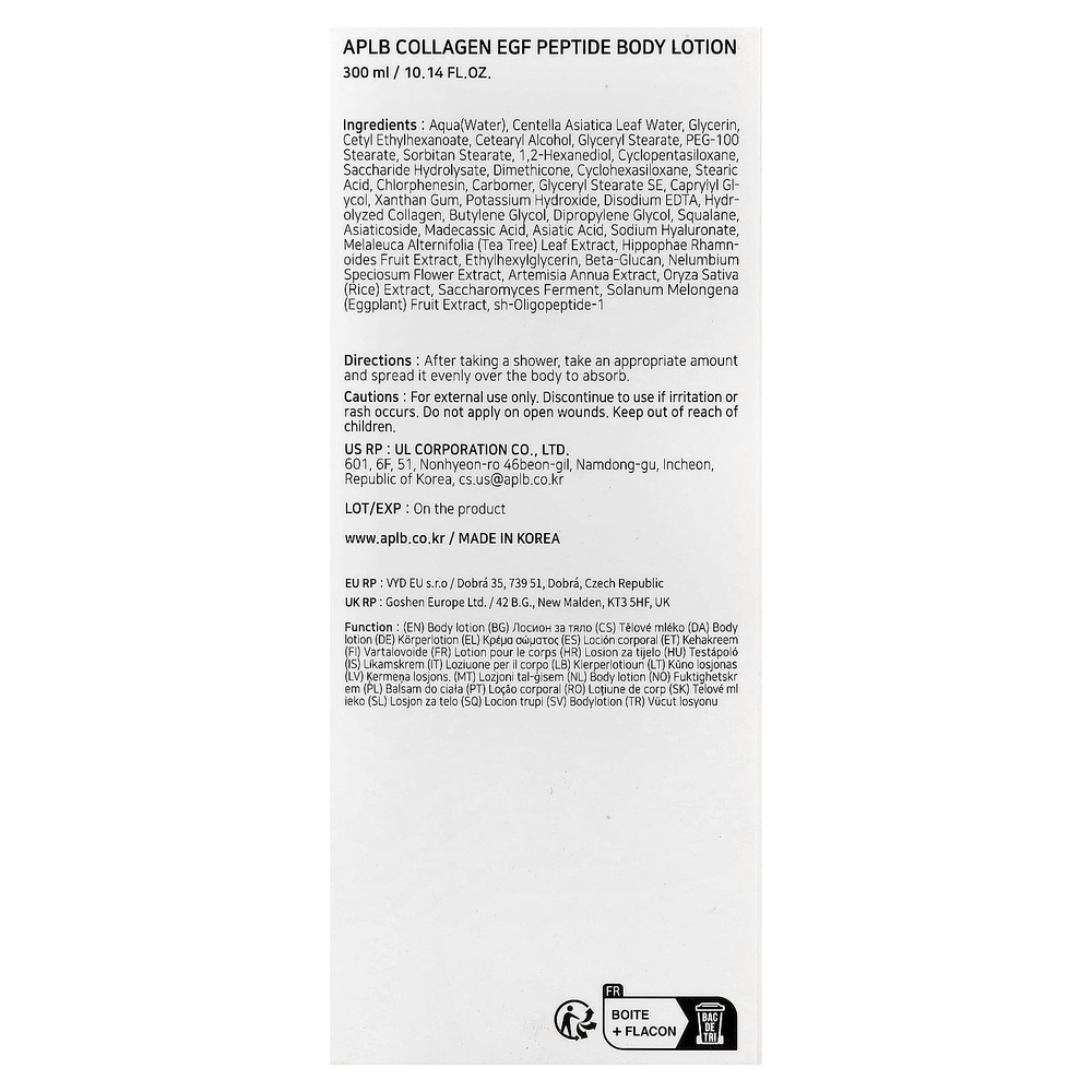 APLB, Лосьон для тела с пептидами и EGF с коллагеном, 300 мл (10,14 жидк. Унции)