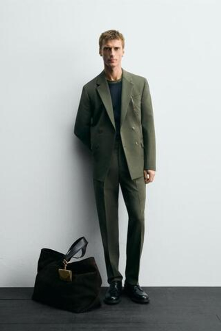 ZARA КОСТЮМНЫЕ БРЮКИ С ШЕРСТЬЮ, ЗЕЛЕНЫЙ