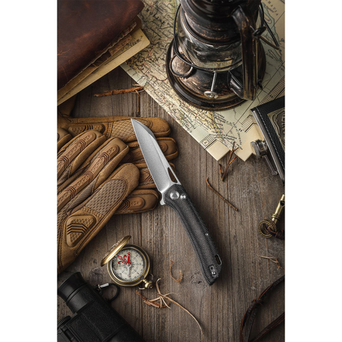 Складной туристический нож TRIVISA Aries-04B клинок 14C28N рукоять микарта (черный)