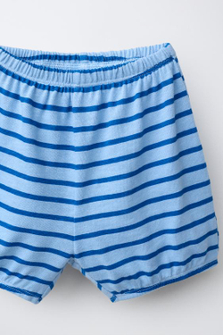 ZARA КОМПЛЕКТ ИЗ ФУТБОЛКИ И БЛУМЕРОВ В ПОЛОСКУ, ГОЛУБОЙ