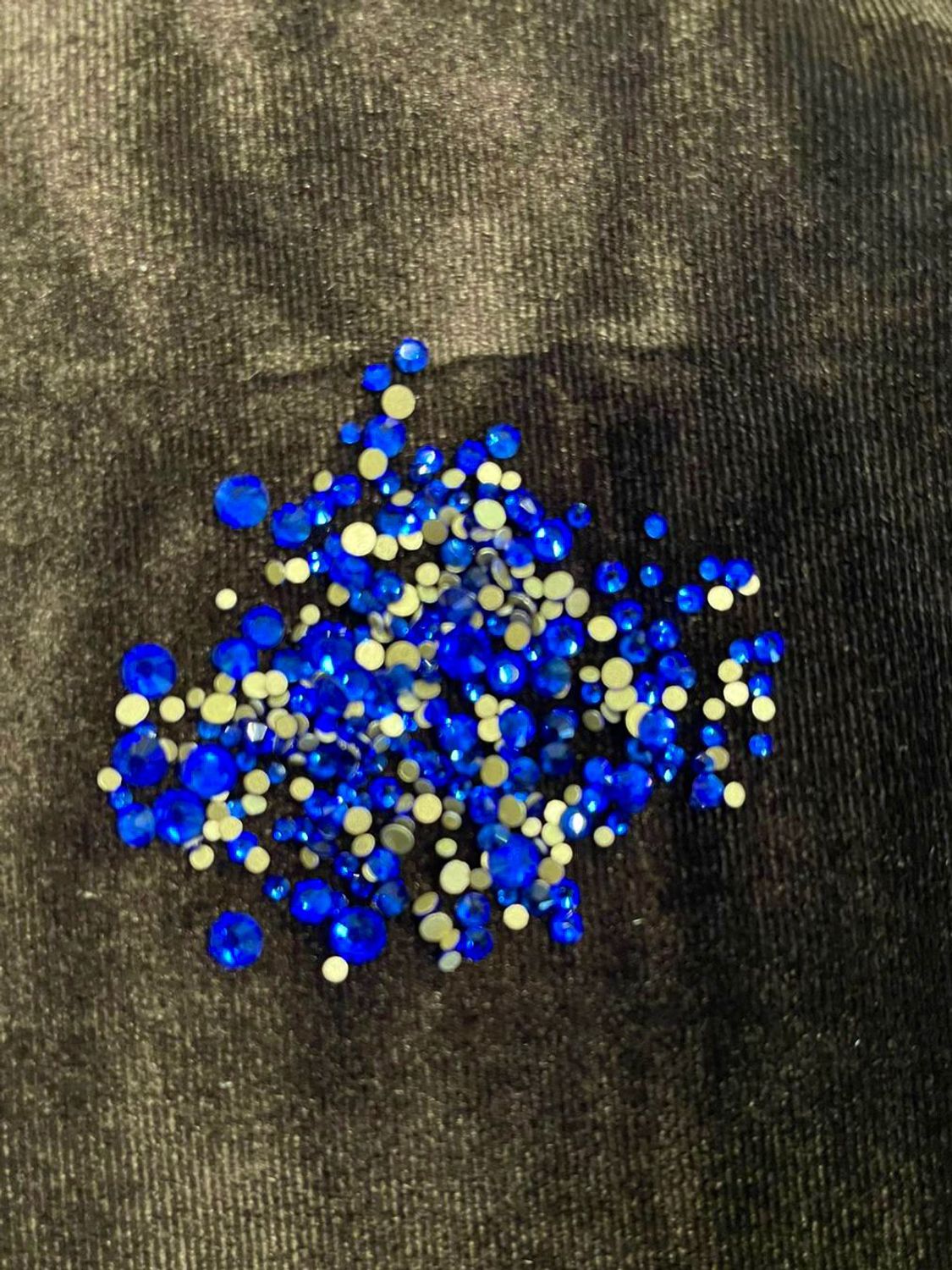 Стеклянные стразы  (размер микс) 1140шт, цвет ультрамарин