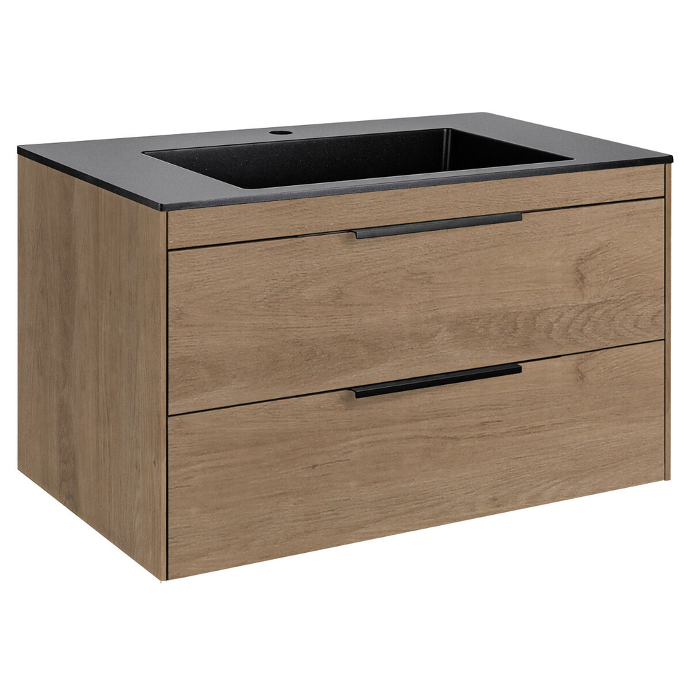 Тумба под раковину Vincea Chiara 2D 800 подвесная, 2 выкатных ящика soft-close, N.Oak