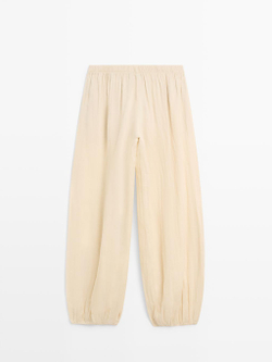 Massimo Dutti Свободные брюки-саруэль из рами, бежевый