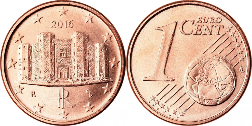 Италия 1 евроцент, 2002-2024 XF