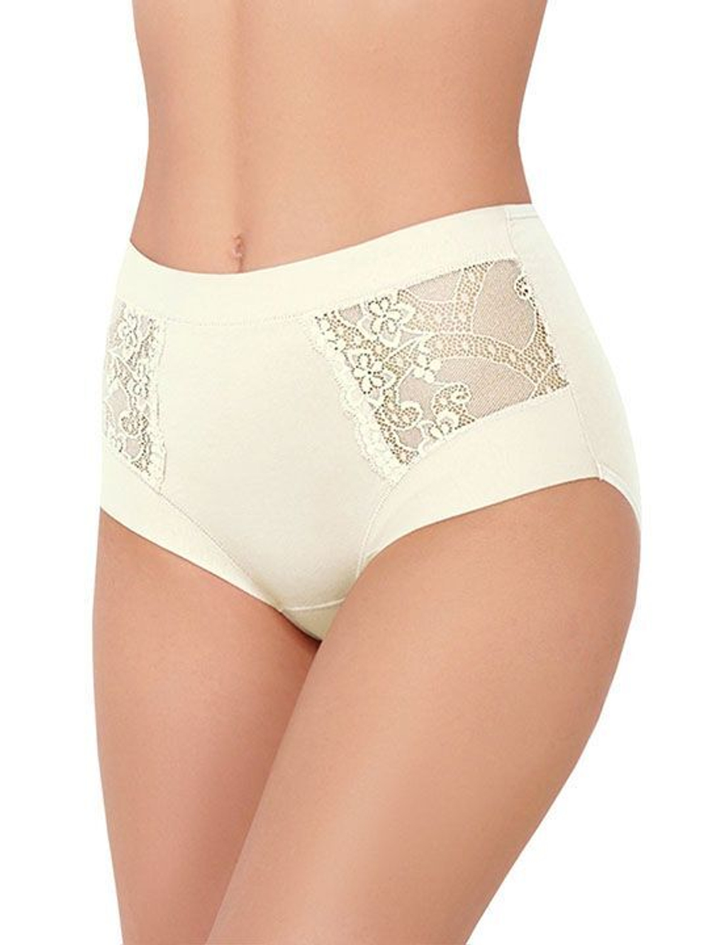 Высокие трусики Charm Cotton с кружевными вставками (Размер: L) (Цвет: кремовый)