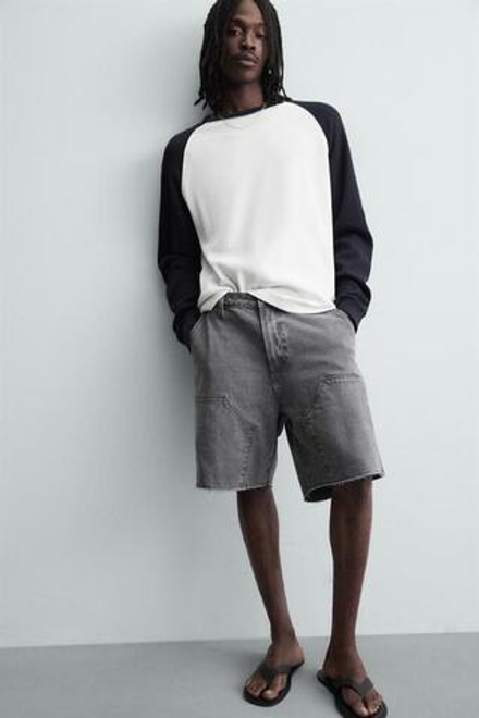 ZARA ШОРТЫ КАРГО С КАРМАНОМ, ТЕМНО-СЕРЫЙ