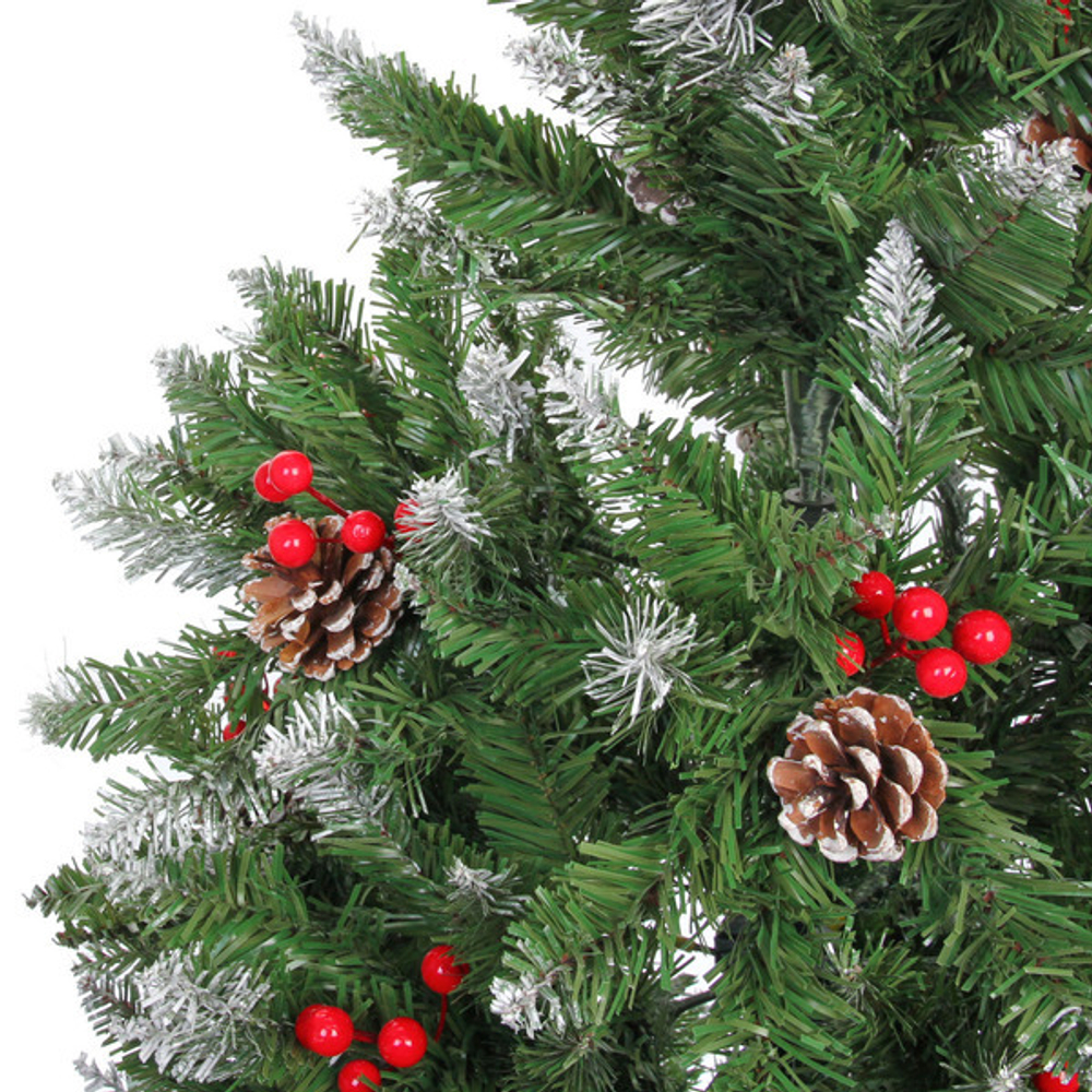 Ёлка «Морозная» 180 см, ПВХ с шишками,ягодами и белым напылением (801 ветка)