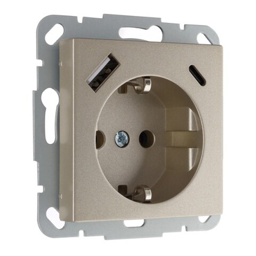 Розетка С/З+USB-зарядное устройство 3,4 А+TypeC IUK-3-01 E/Ch шампань, LIREGUS EPSILON