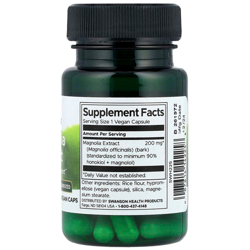 Swanson, Экстракт магнолии, 200 мг, 30 веганских капсул