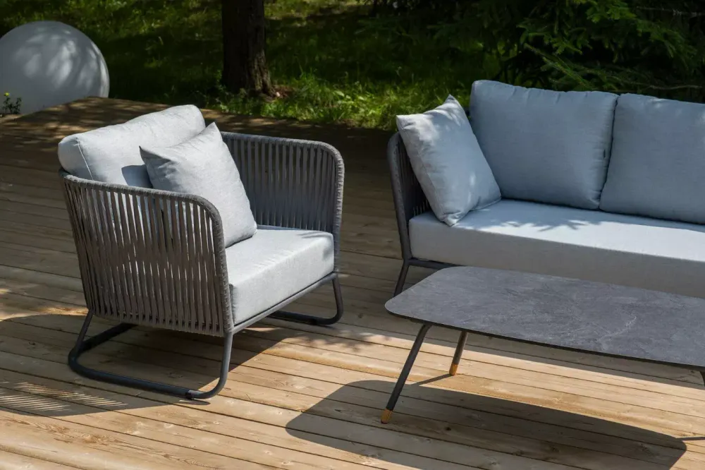 "Багамы" лаунж-зона 5-местная плетеная из роупа (веревки), каркас алюминиевый темно-серый, роуп серый