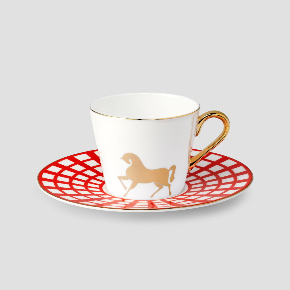 Чайная пара Farforite «Золотой конь» 250 мл в подарочной коробке