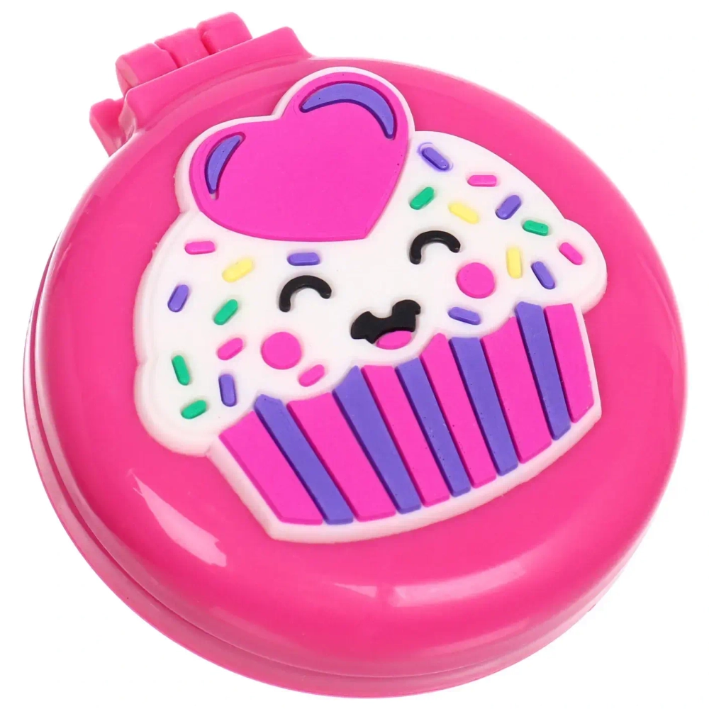 Расческа массажная детская складная «Barbariska», с зеркалом, пироженое, разноцветные зубчики, цвет ярко - розовый, d-7см