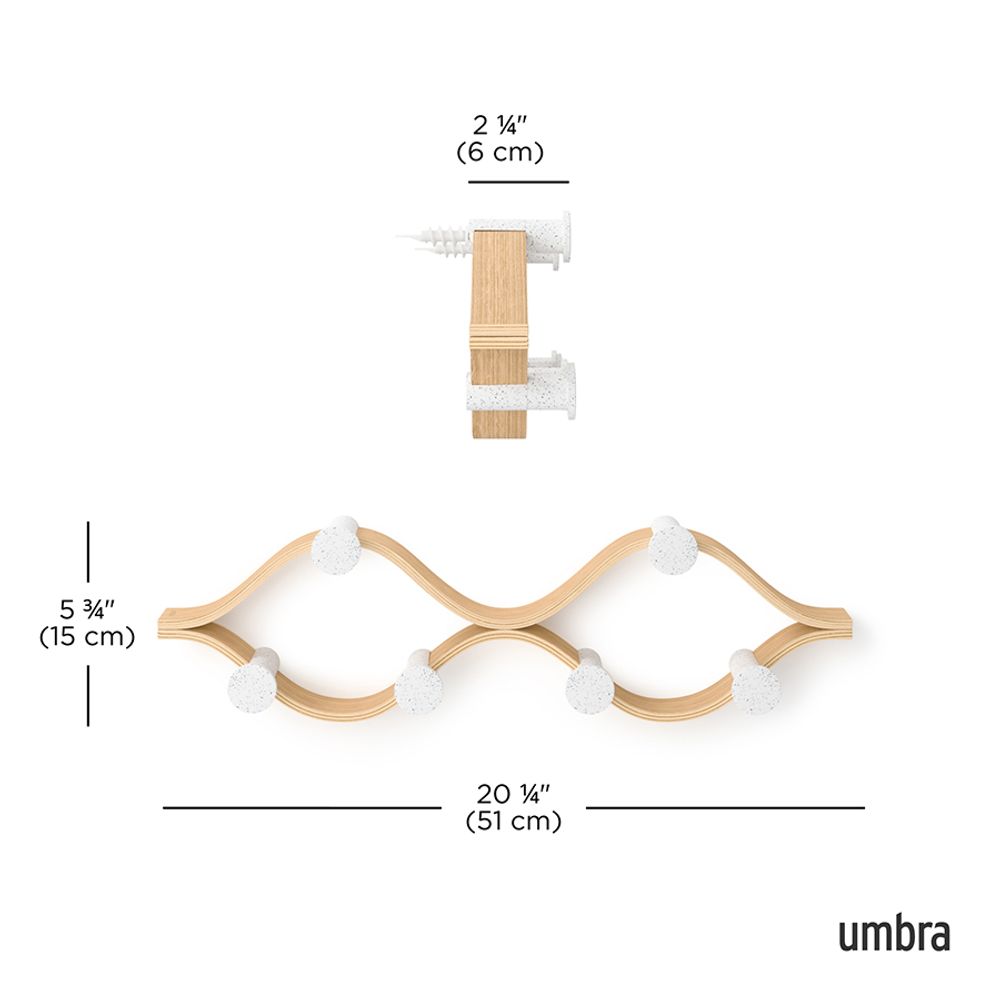 Вешалка настенная Montage, 6 крючков, натуральное дерево/белая