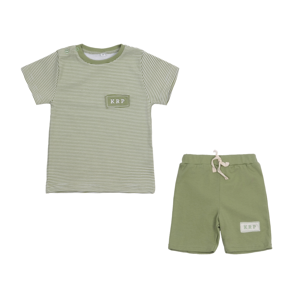 Комплект летний детский футболка короткий рукав+шорты зеленый цвет