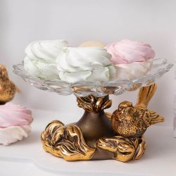 Фруктовница Белла Бронза со стеклянной чашей Лепестки