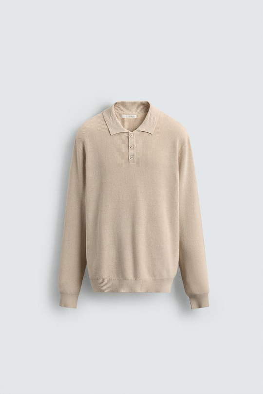 ZARA ПОЛО ИЗ ЖЕМЧУЖНОГО ТРИКОТАЖА, ЭКРЮ