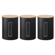 Набор из 3-х стальных банок для хранения с крышками из бамбука Kaffi JY-SS-KF-SCZP-MB-SetS3, 1 л, черный