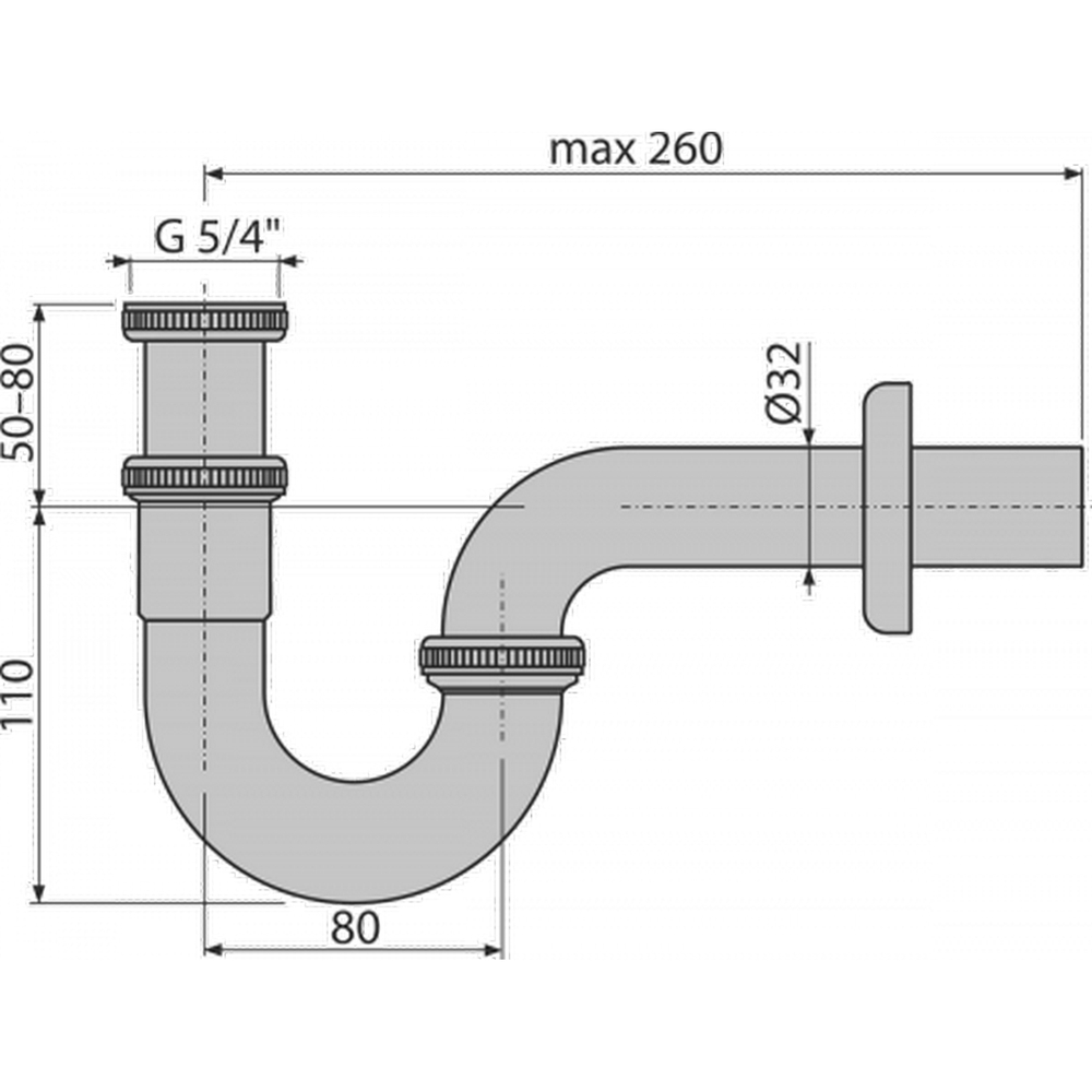 Сифон прямоточный хром лат. без выпуска ДУ 32 A432 Alcadrain