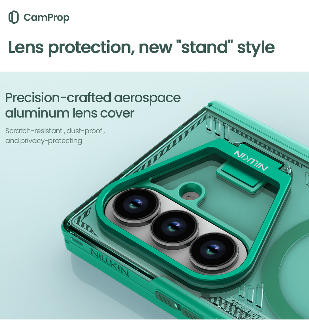 Чехол зеленого цвета с MagSafe от Nillkin с металлической откидной крышкой для камеры на Samsung Galaxy Fold 7, серия Iceblade Prop Magnetic