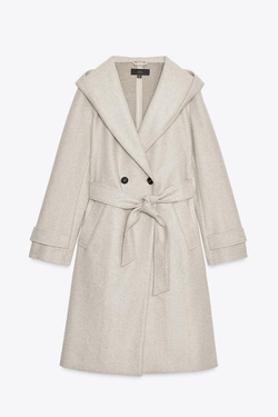 ZARA МЯГКОЕ ПАЛЬТО С КАПЮШОНОМ, БЕЖЕВЫЙ