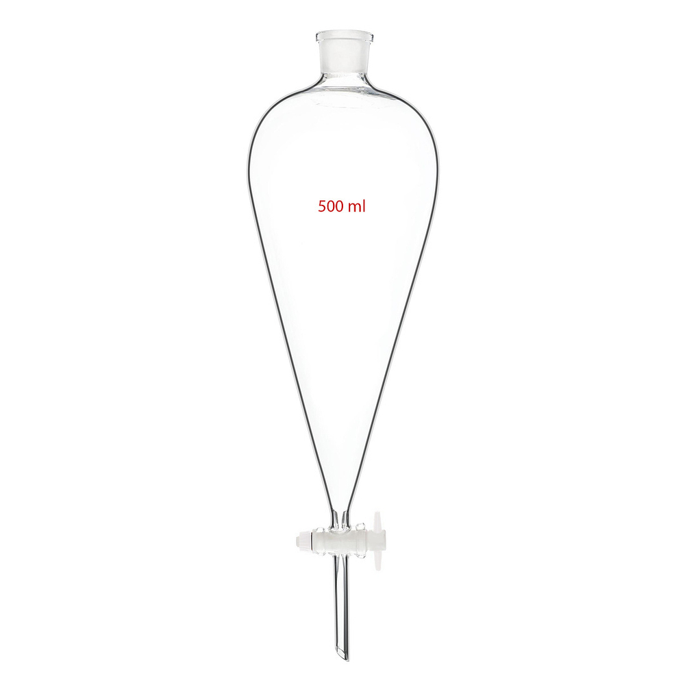 Воронка делительная грушевидная, 500 мл, шлиф 29/32, с PTFE краном и пробкой