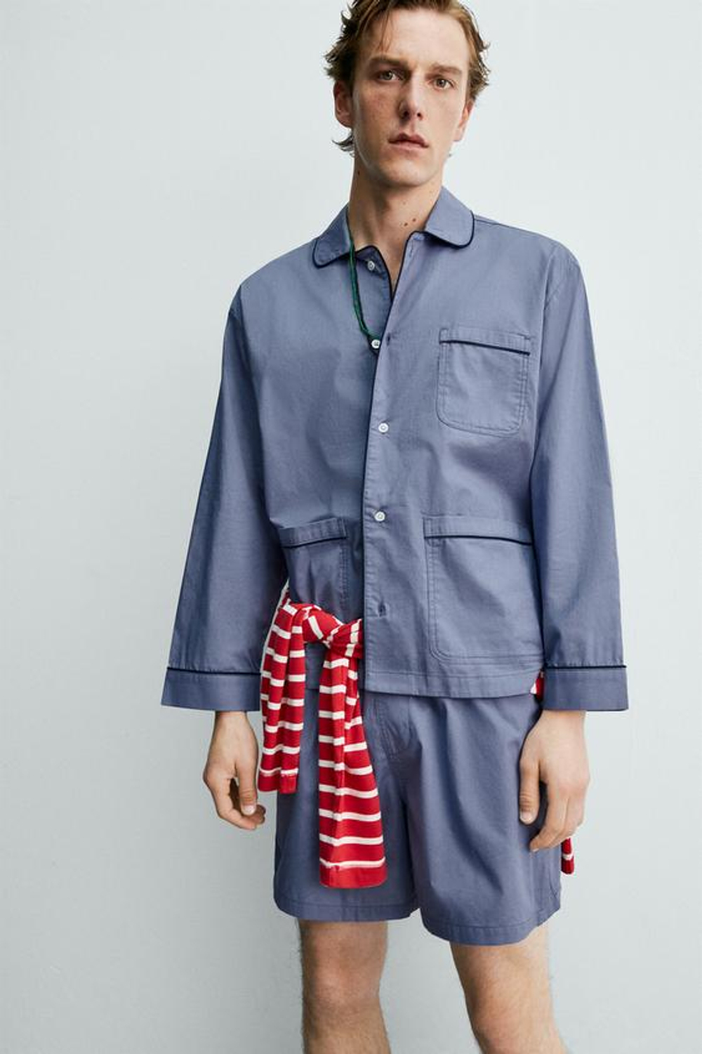 ZARA Х AARON LEVINE ПИЖАМНЫЙ КОСТЮМ С ШОРТАМИ, НЕБЕСНО-ГОЛУБОЙ