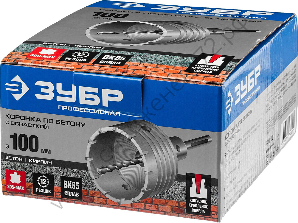 ЗУБР 100 мм, SDS-Max, 12Т, Коронка по бетону с державкой, Профессионал (2918-100)
