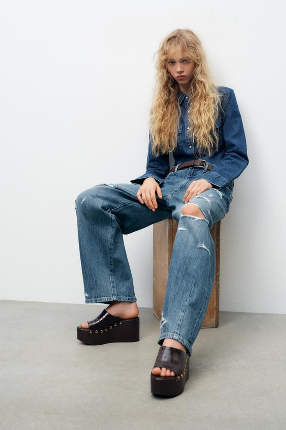 ZARA ДЖИНСЫ-БАЛЛОНЫ СРЕДНЕЙ ПОСАДКИ TRF, СИНИЙ