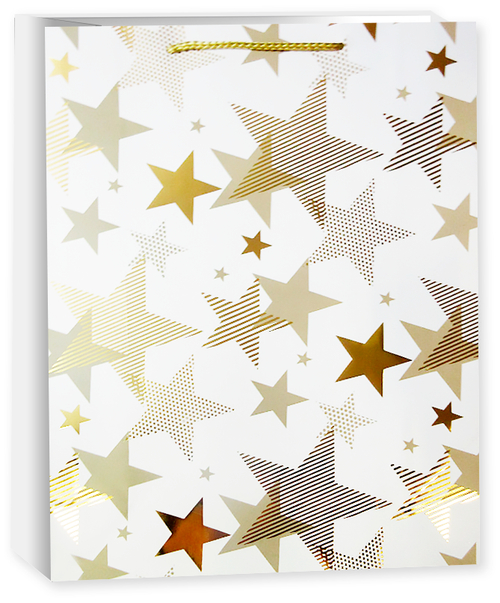 Пакет подарочный, Мириады звезд, Белый, Металлик, 23*18*8 см, 1 шт.