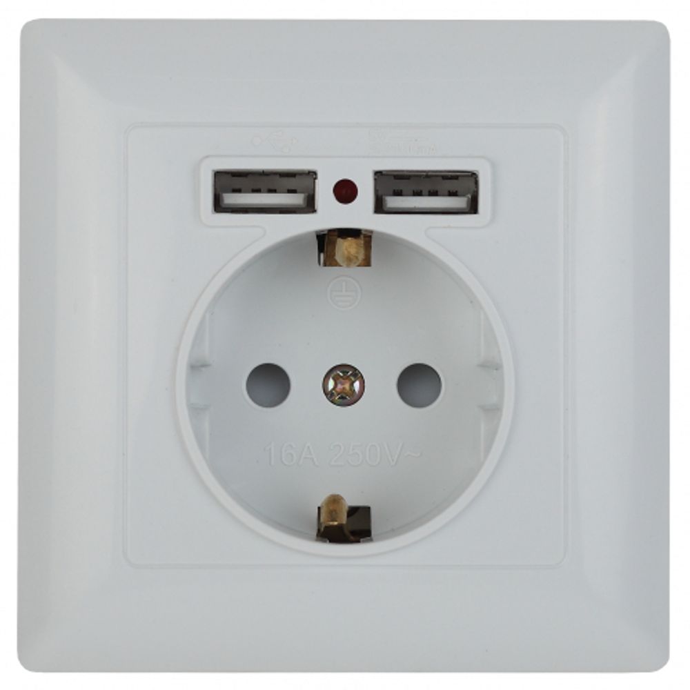 Розетка Intro Solo 4-410-01 с заземлением P+E Schuko со шторками 16А-250В + 2хUSB IP20 СУ белый | Intro