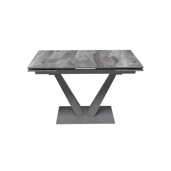 Стол "МАЛИБУ" 120-180, керамика Italian Light Grey глянцевый, R-6, опоры черный муар