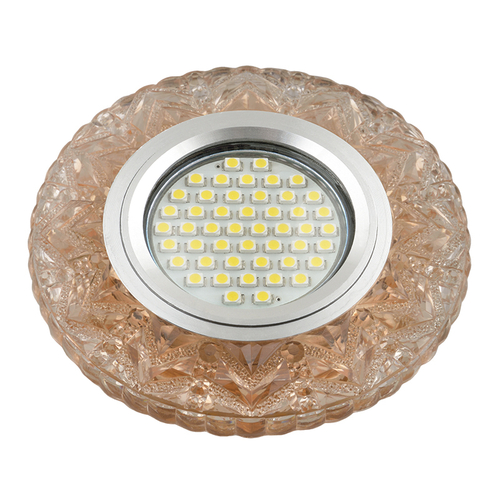 DLS-L146 GU5.3 GLASSY/TEA Светильник декоративный встраиваемый, серия Luciole. Без лампы, цоколь GU5.3. Доп. светодиодная подсветка 3Вт. Стекло. Зерка