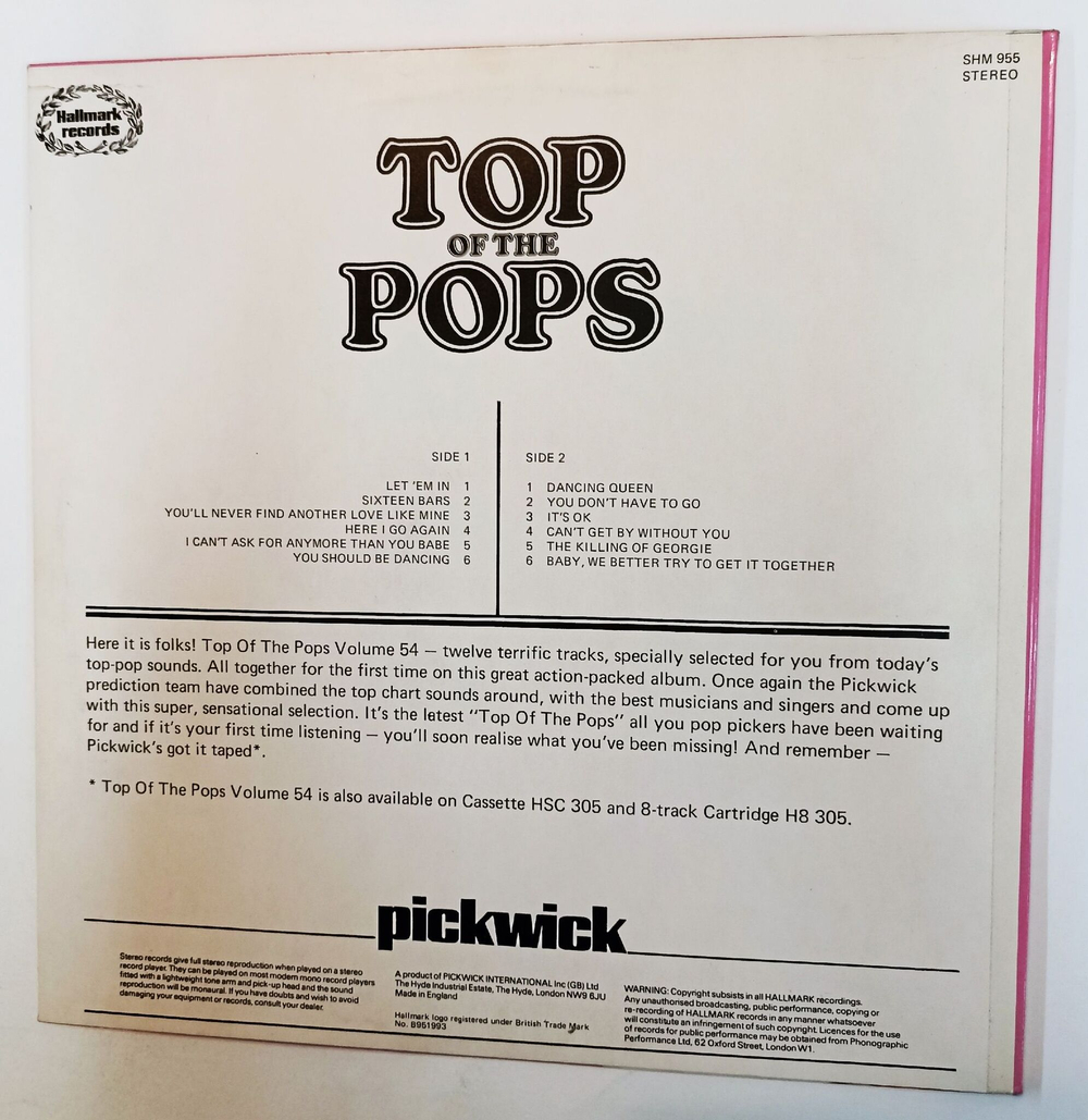 Винтажная виниловая пластинка LP Top Of The Pops Volume 54 (UK 1976)