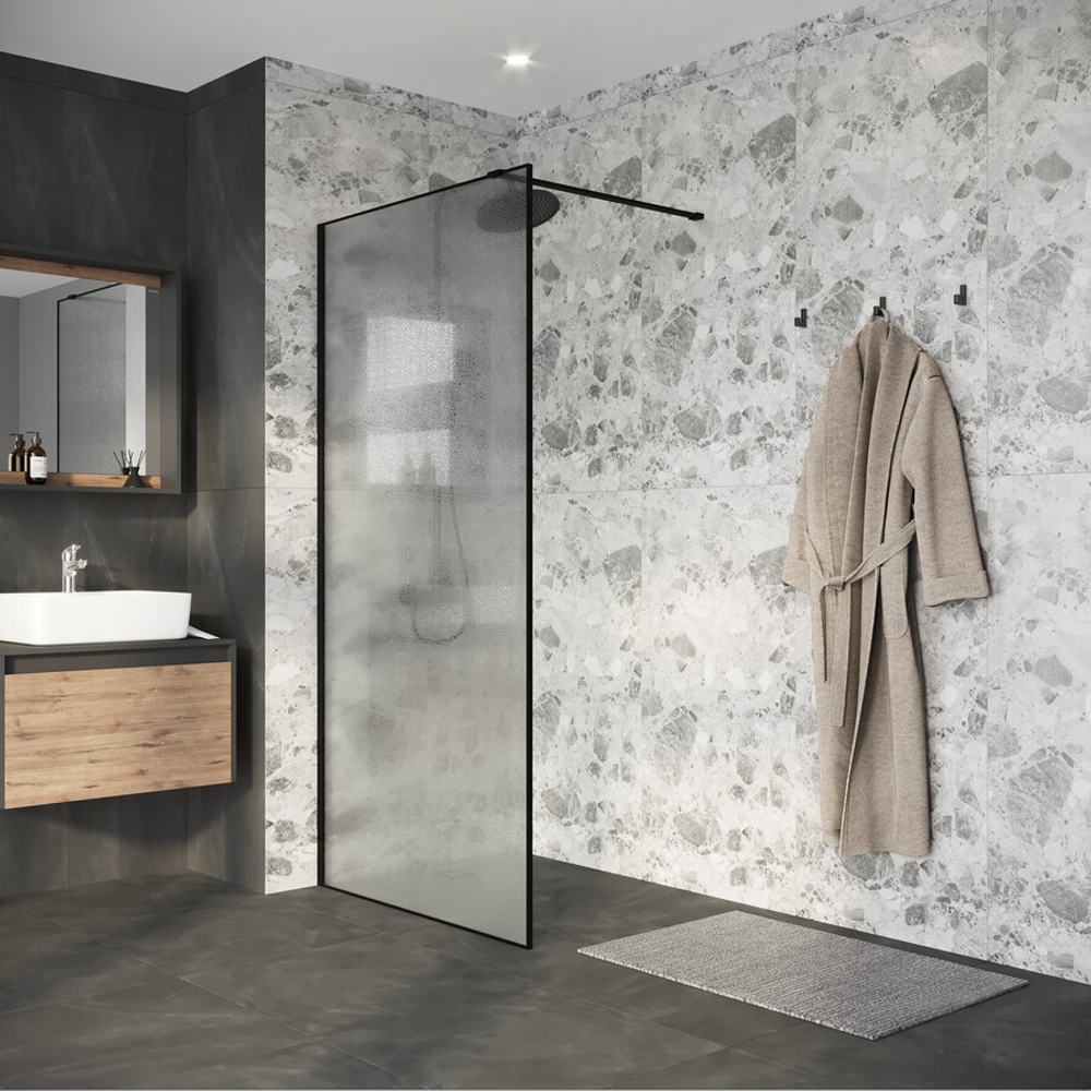 Душевая перегородка Niagara Nova NG-781-10BLACK (100х200) черный матовый,стекло эффект битого стекла,1 место