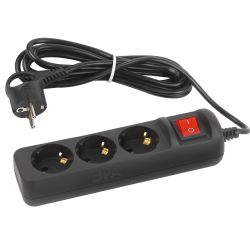 Удлинитель электрический ЭРА UX-3es-3m-B с заземлением с выключателем 3 розетки 3 м ПВС 3x0,75мм2 10А черный | Бытовые удлинители