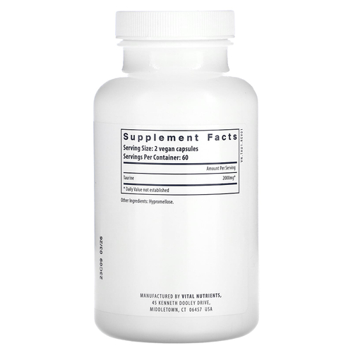 Vital Nutrients, таурин, 120 веганских капсул (1000 мг в 1 капсуле)