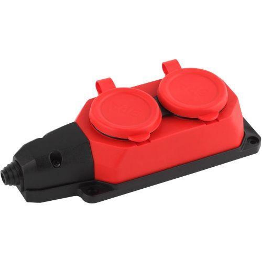 Колодка удлинителя 2-м с заземл. 16А IP44 K-2e-RED-IP44 каучук красн. Эра Б0044551
