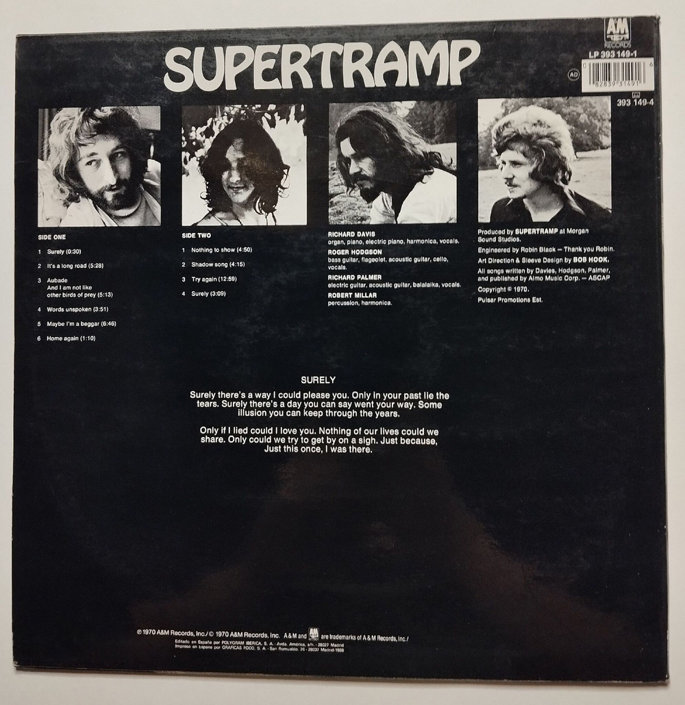 Винтажная виниловая пластинка LP Supertramp (Spain 1975)