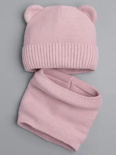 Шапка для девочки осенняя с ушками и снудом