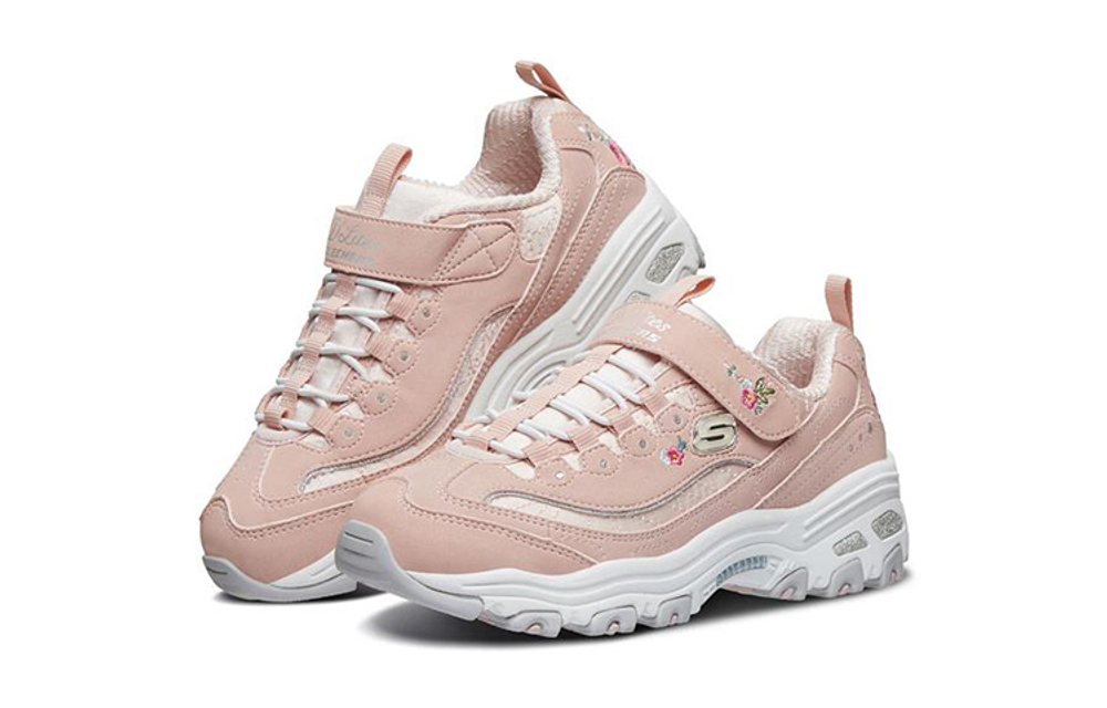 Big kids Skechers D'lites low-top sneakers pink silver