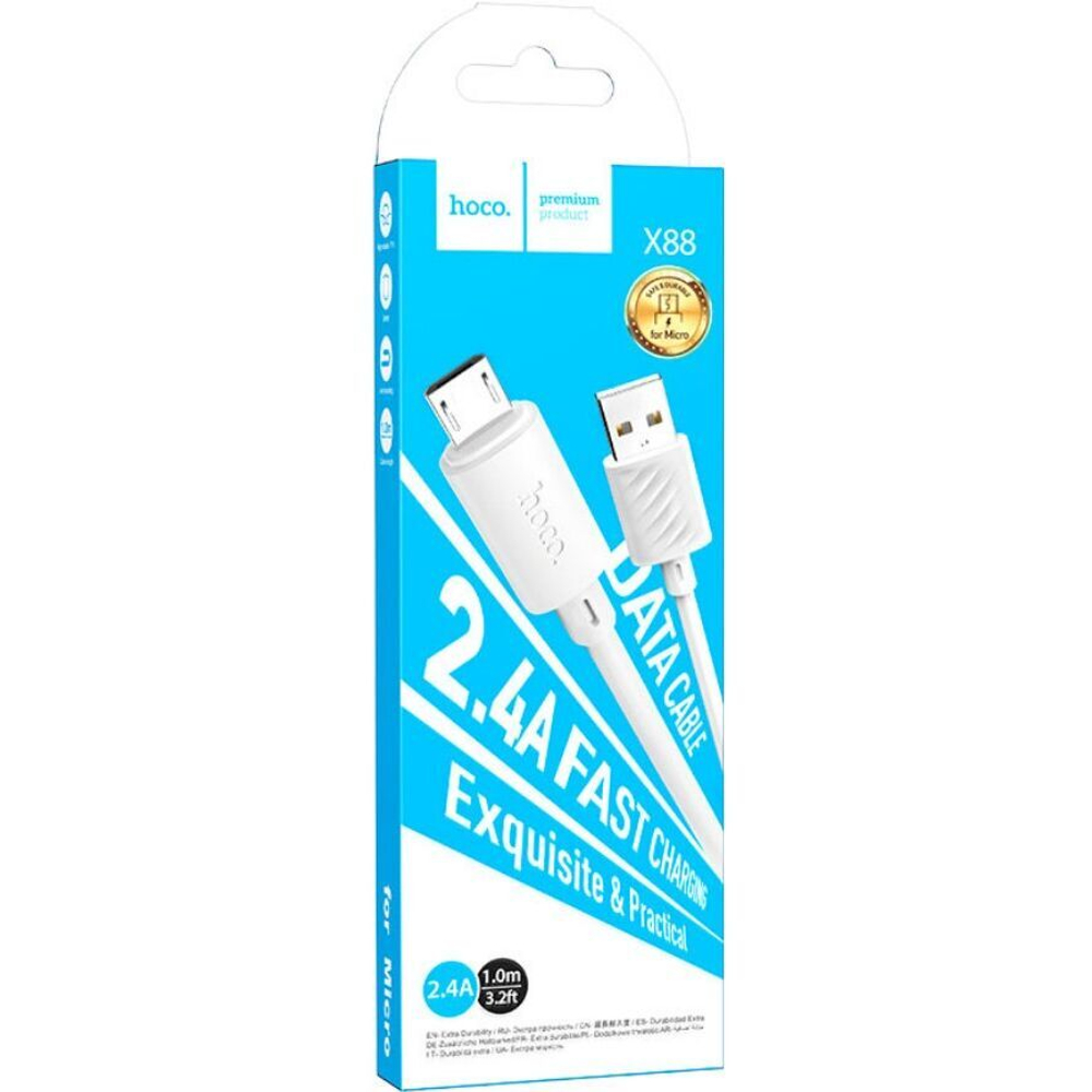 Кабель HOCO X88/ USB Micro/ 1m/ 2,4A/ Белый