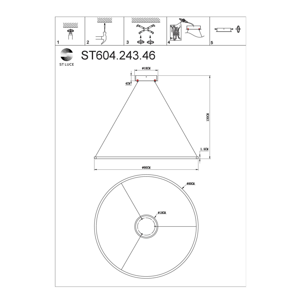 ST604.243.46 Светильник подвесной ST-Luce Золотистый/Белый LED 1*46W 4000K