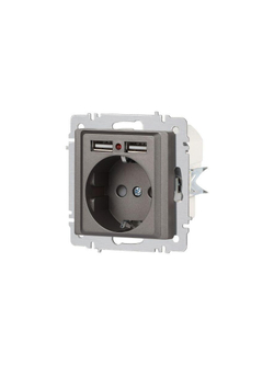 Розетка 1-м СП Accent 6-410-09 16А IP20 250В P+E Schuko + 2хUSB защ. шторки титан Intro Б0063711