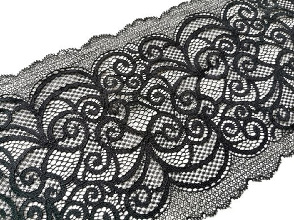 Эластичное кружево, ОПТ, черный, 18 см, (Артикул: EK-1002), м